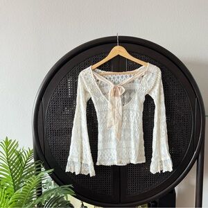 Altar'd State Lace White Butterfly Flare Sleeve Top